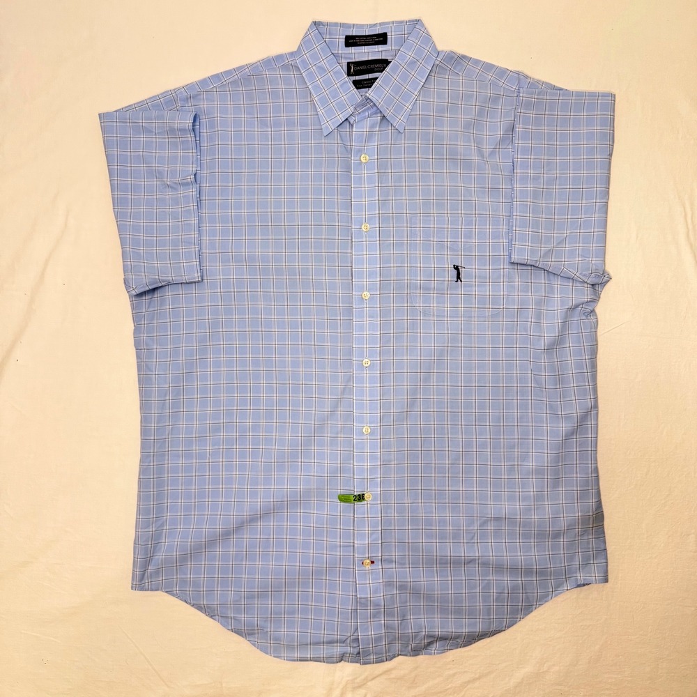 Daniel Cremieux‎ Golf Mens L Blue Plaid Short Sleeve Button Up Shirt Logo Cotton